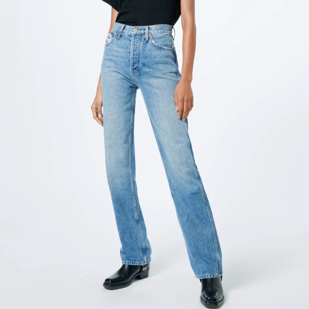 Re/Done 90s High Rise Loose Straight Jeans- 'Worn Blue' Wash